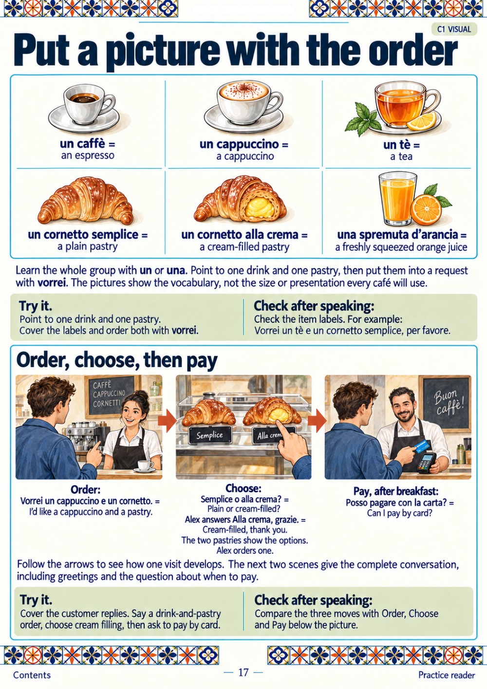 Connect pictures with useful words. Actual PDF page 17.